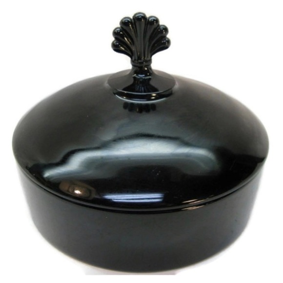 Cambridge black amethyst glass 3 Sectioned Part Lidded Candy Dish Fan Finialtr - Picture 1 of 8
